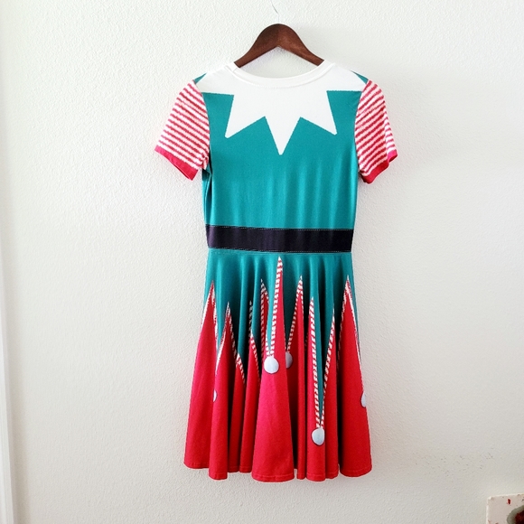 SALE! Christmas Elf dress size S green red print holiday short sleeve - Picture 6 of 8